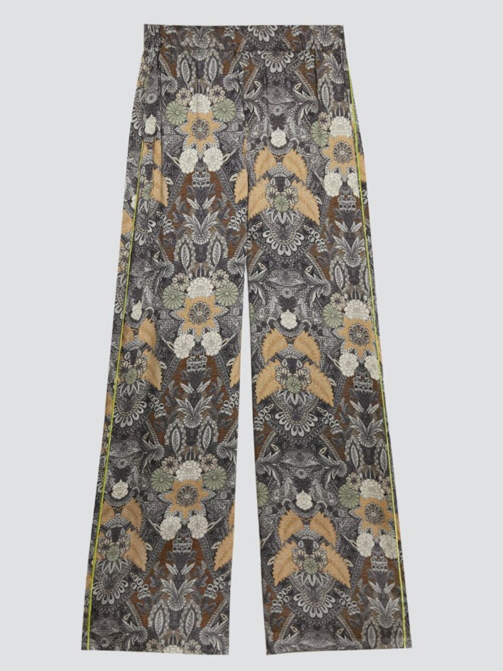New XS ITALY MOTIVI Wide-leg Trousers Gray Taupe Pant Pajama BOHO Ethnic Floral